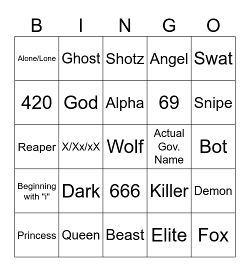 Halo Tag Bingo Card