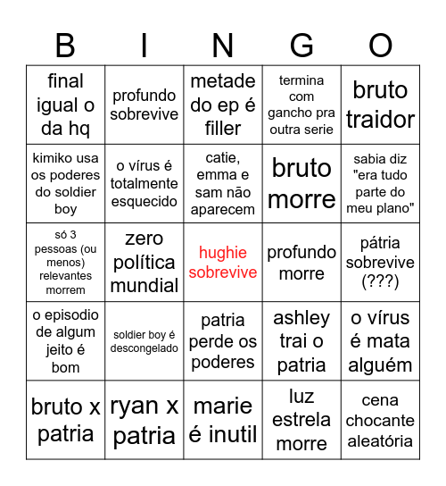 the boys finale Bingo Card