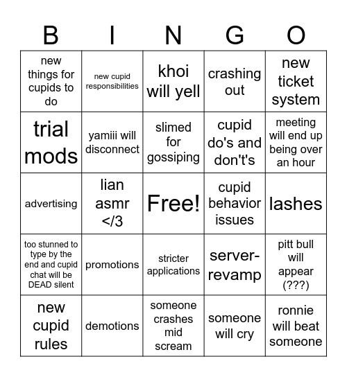 cupid meeting Bingo Card