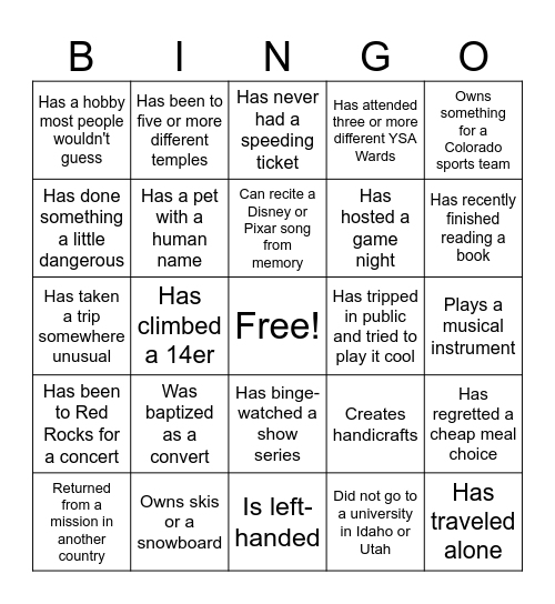Crowfoot Bingo Card