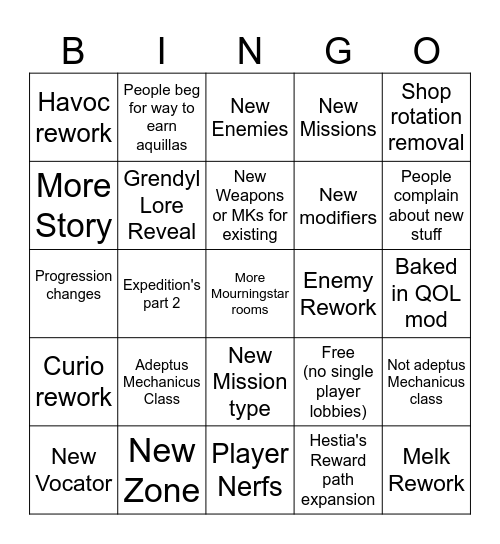 Darktide Skulls 2026 Bingo Card