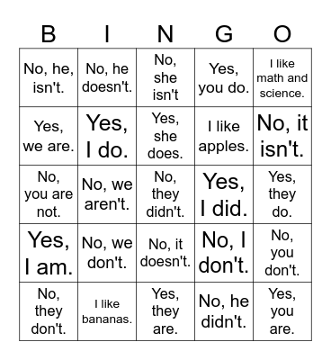 David & DK, Come to Us Bingo Card