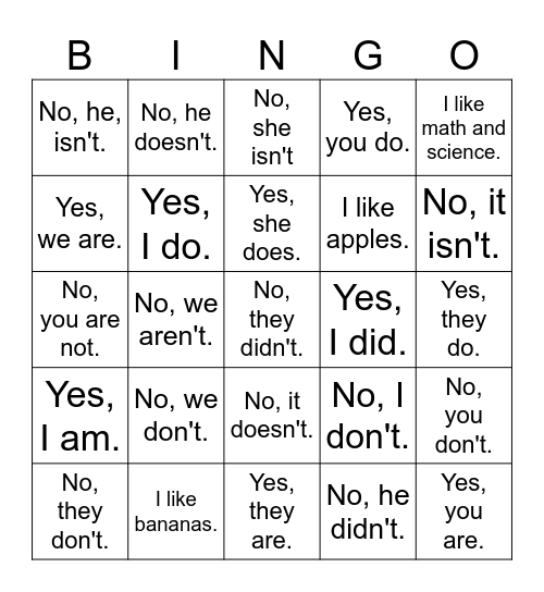 David & DK, Come to Us Bingo Card