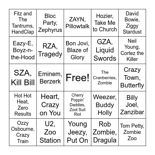 Z Bingo Card