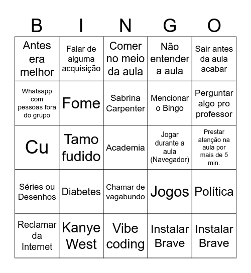 Bingo dos guri v2 Bingo Card