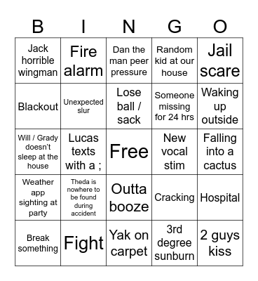 Beach week Bingo Card