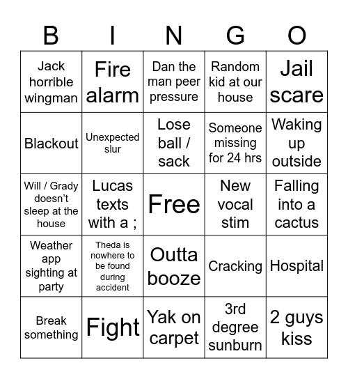 Beach week Bingo Card