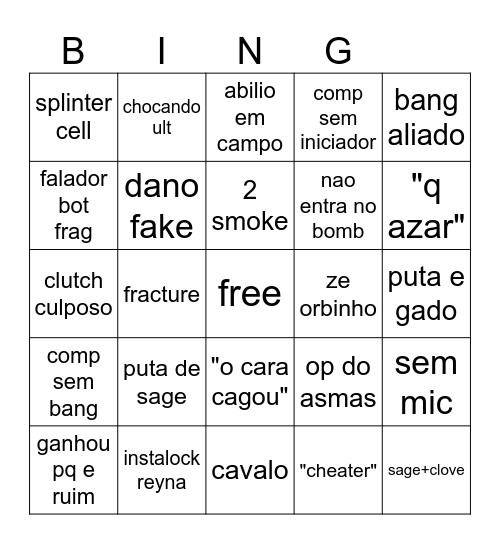bingo da ranqueada vava Bingo Card
