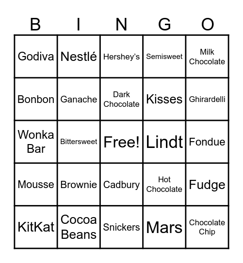 Chocolate Bingo Card