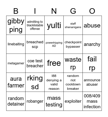 416 bingo Card