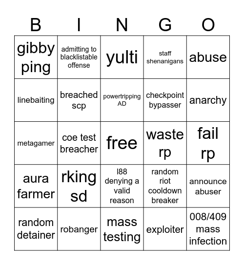 416 bingo Card