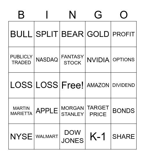 STOCK MARKETBONDS Bingo Card