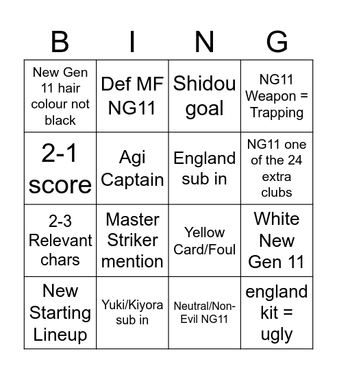 england v japan bingo Card