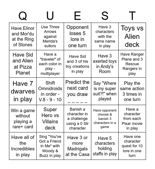 Wilds Unknown Bingo Quests Bingo Card