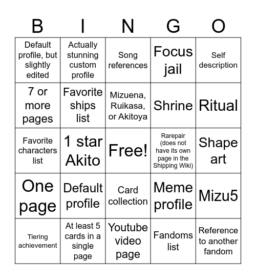 PJSK Custom Profile Page Bingo Card