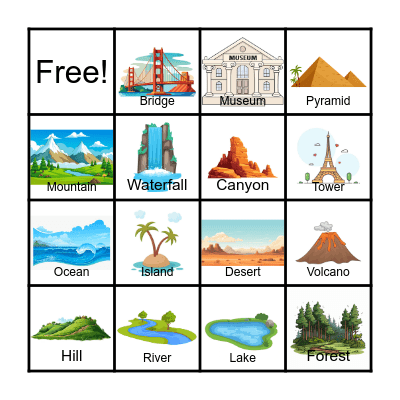 Tourist Attractions Bingo Card