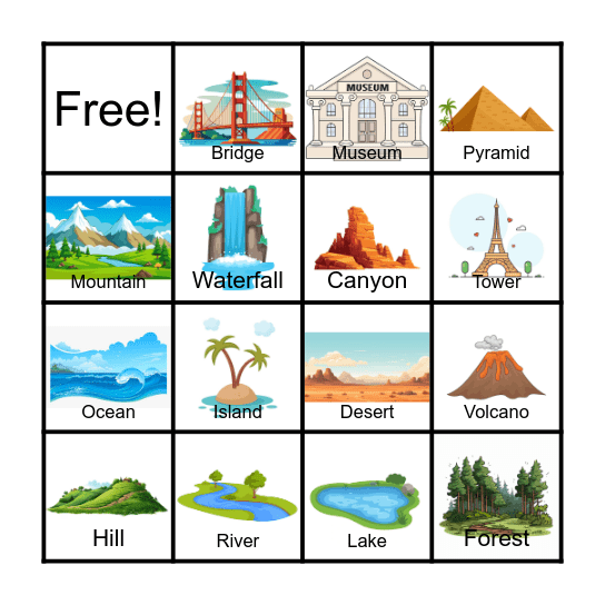 Tourist Attractions Bingo Card
