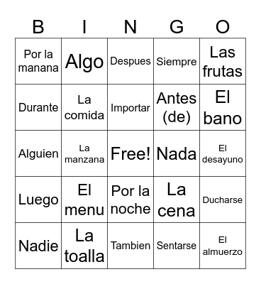 Spanish Bingo Card
