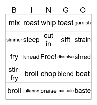 Cooking Terms BINGO Card