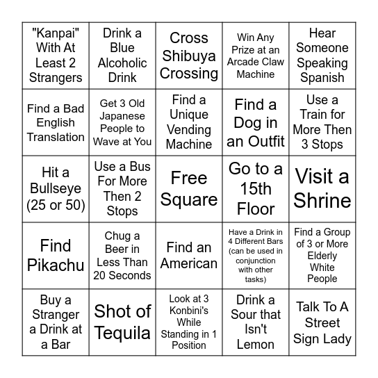 Boys Bingo Card