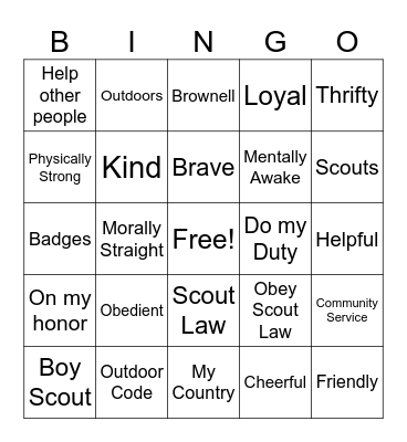 Cub Scouts Bingo Card