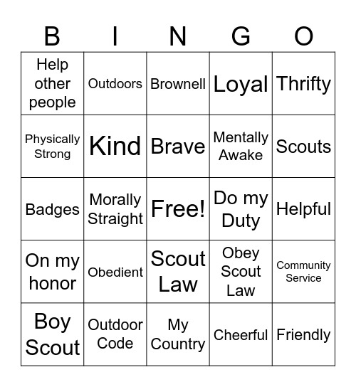 Cub Scouts Bingo Card