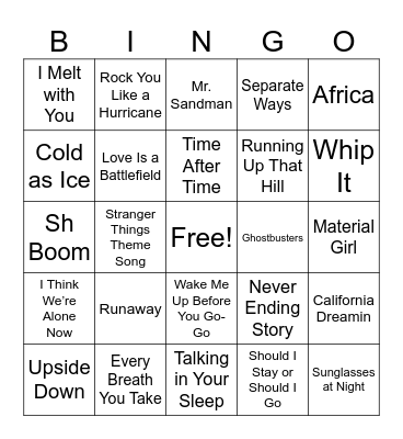 Sounds of Stranger Things Bingo Card