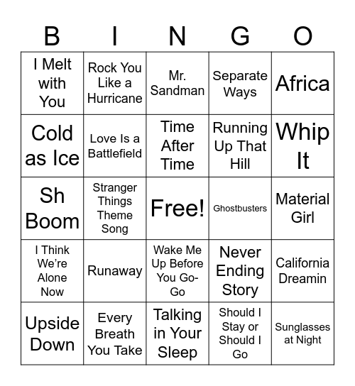 Sounds of Stranger Things Bingo Card