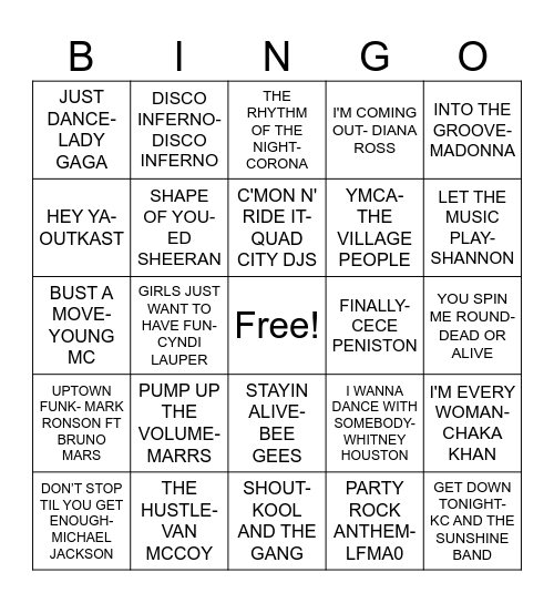 ROUND #2- LET'S DANCE Bingo Card
