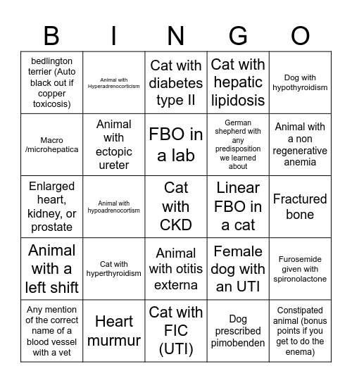 Vet Bingo Card