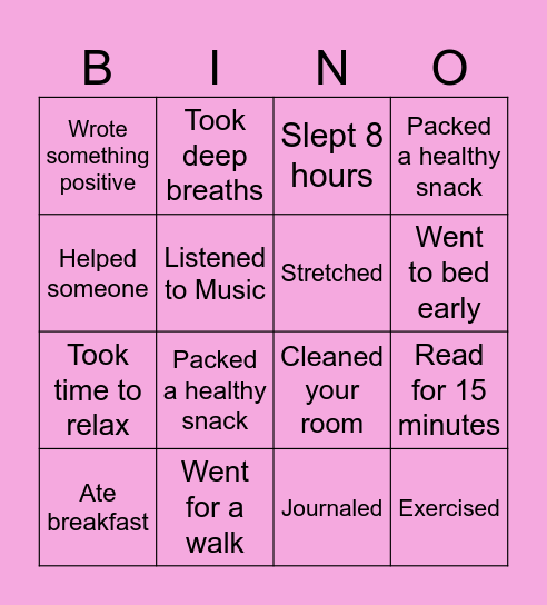 Girls Group Bingo Card