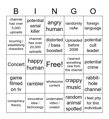 youtube recycle bin Bingo Card