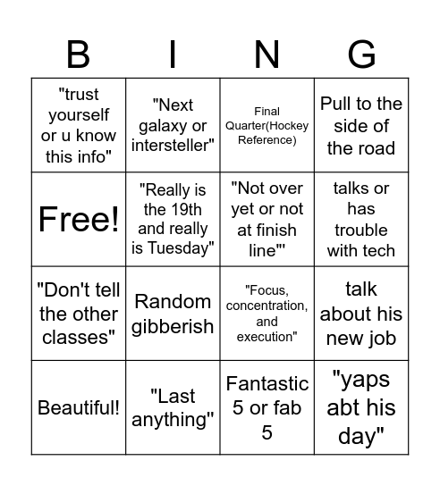 What will Mr. Krook say? Bingo Card