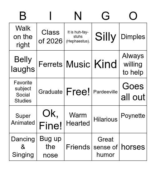 Aaliyah Graduation 2026 Bingo Card