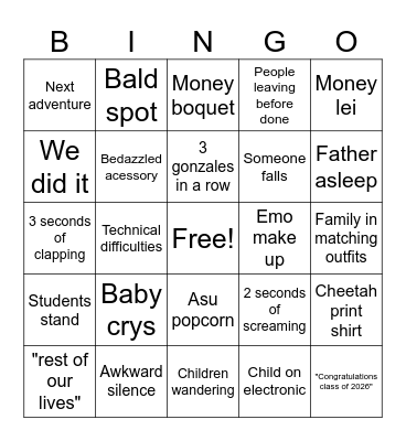 Maddy's Graduation Bingo Card