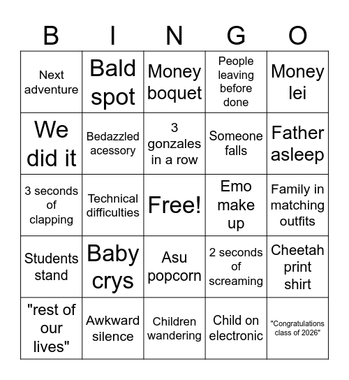 Maddy's Graduation Bingo Card