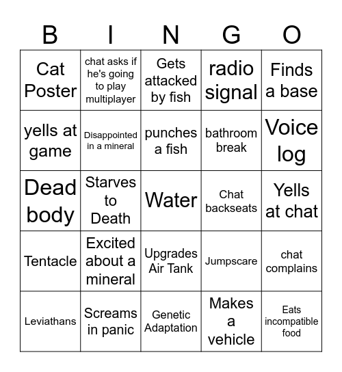 UHN Subnautica 2 Day 2 Bingo Card