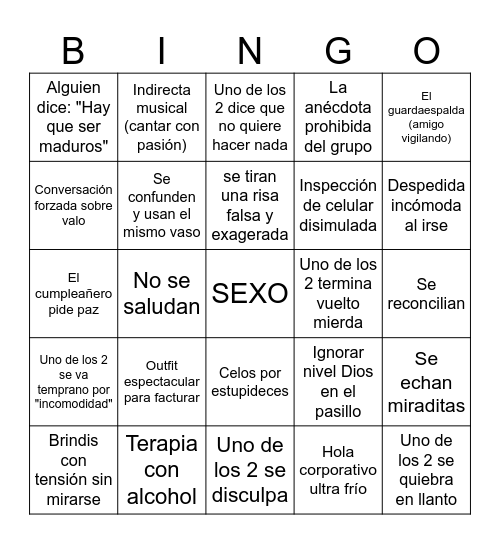 Bingo Muchachos Calidosos Bingo Card