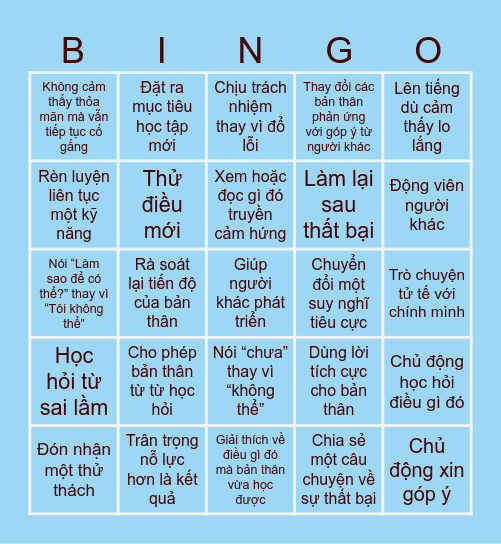 GROWTH MINDSET Bingo Card
