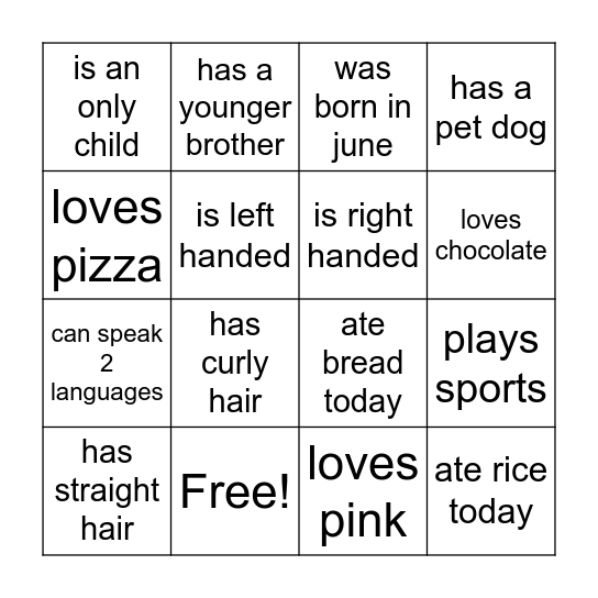 Human Bingo Card