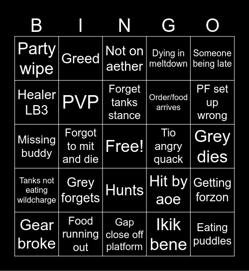 TunaTime EX Bingo Card