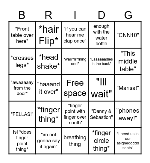 Mr Bridge Bingo Card