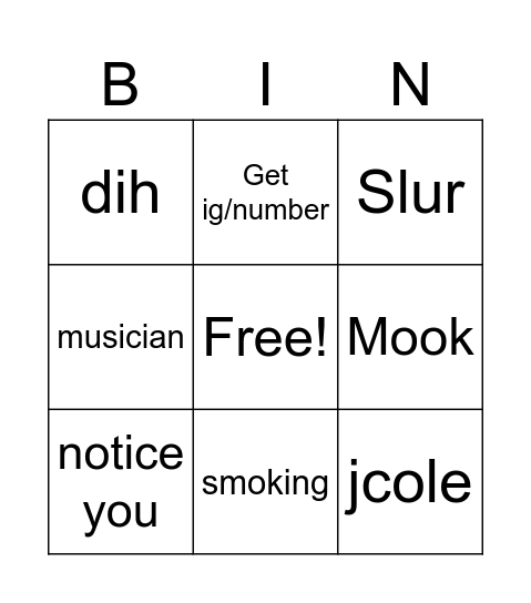Omegle bingo Card