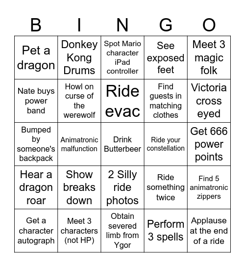 Epic Universe Bingo Card