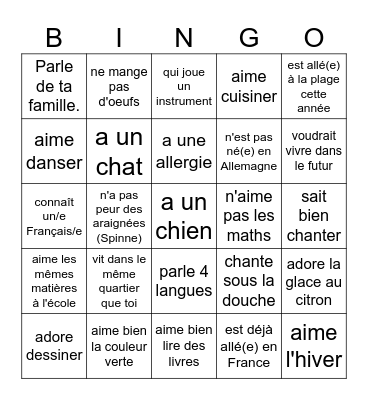 Trouve une personne qui... Bingo Card