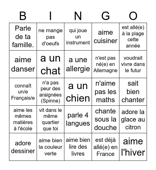 Trouve une personne qui... Bingo Card