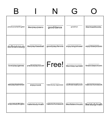 GERUND or INFINITIVE: FIND SOMEONE WHO... Bingo Card
