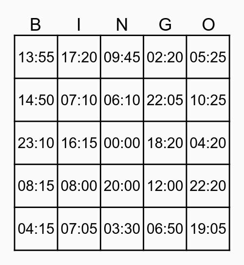 Las horas Bingo Card