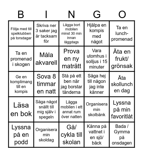 Må bra bingo Card