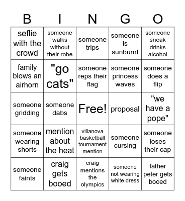 Graduation Bingo Card